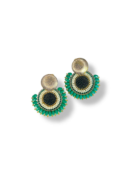 EARRINGS GOLD PLATED WITH GREEN TONE