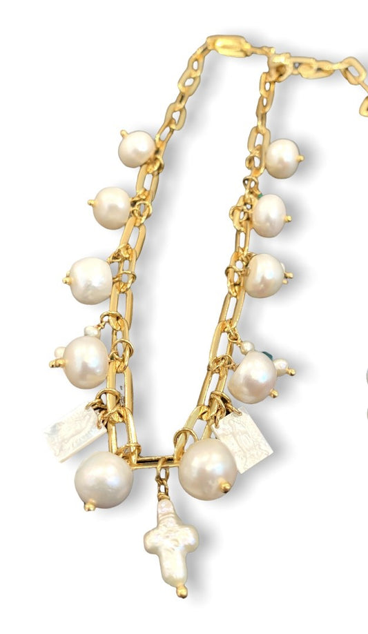 CHAIN GOLD PLATED WITH PEARL & MADONNA CHARM