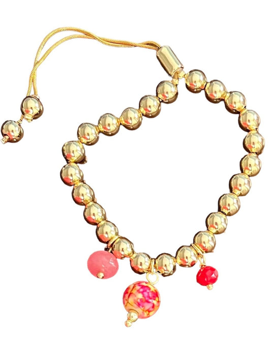 AJUSTABLE BRACELET GOLD PLATED CORAL COLOR
